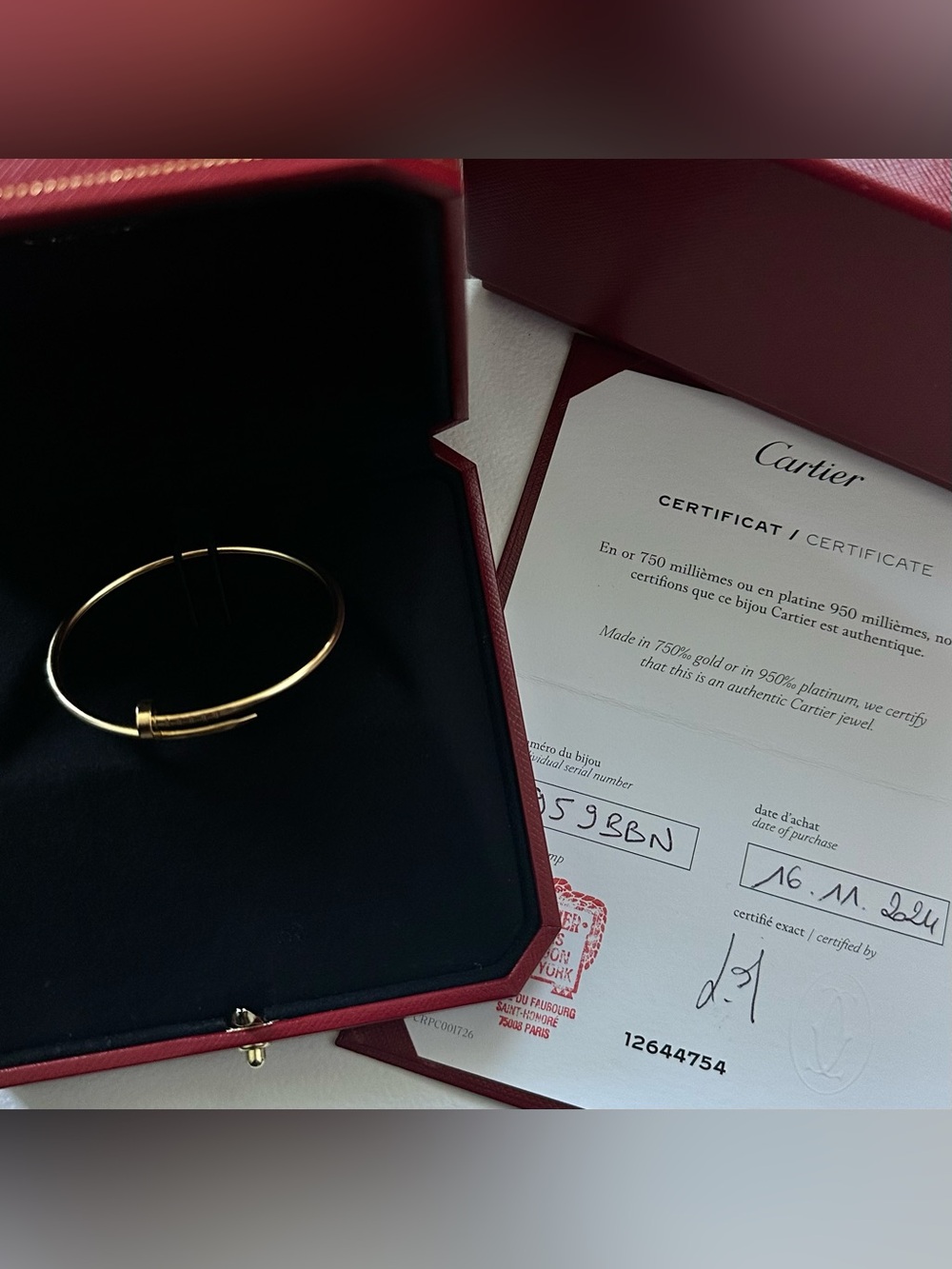 Cartier Juste Un Clou Bracelet Nail Bangle Small Model 18K Yellow Gold Size 15